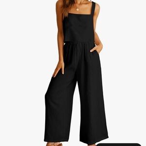 Black Wide-Leg Jumpsuit with Sleeveless Square Neck